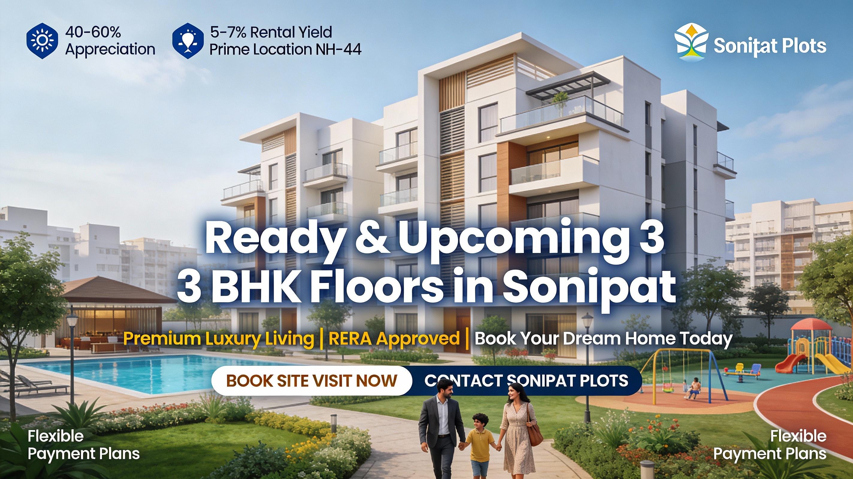 Ready & Upcoming 3 BHK Floors in Sonipat – Book with Sonipat Plots